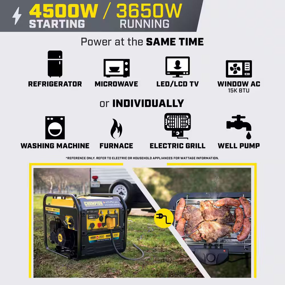 4500/3650-Watt Electric Switch Gasoline/Propane Open Frame Inverter Portable Generator W/ Quiet Technology and CO Shield
