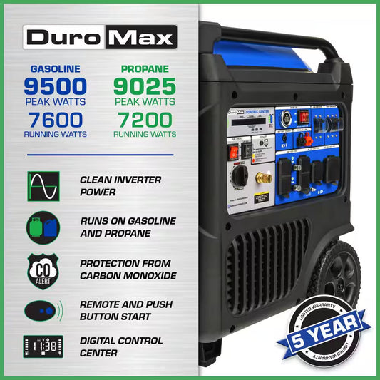 9,500-Watt Dual Fuel Portable Digital Inverter Generator