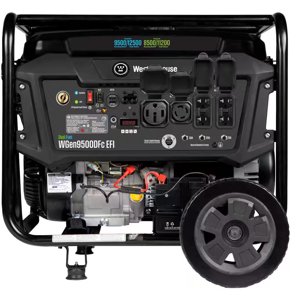 12,500/9,500-Watt Dual Fuel Gas and Propane Powered EFI Portable Generator with Remote Electric Start, 50 Amp Outlet
