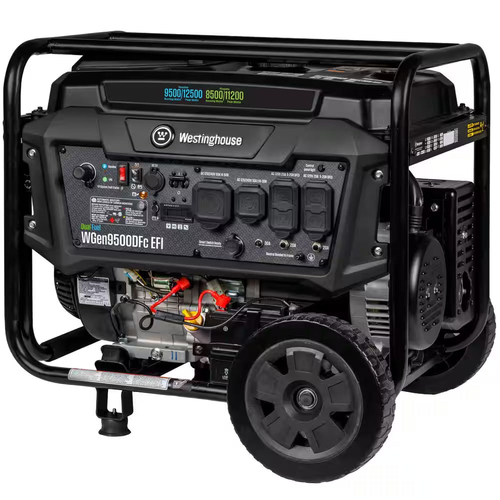 12,500/9,500-Watt Dual Fuel Gas and Propane Powered EFI Portable Generator with Remote Electric Start, 50 Amp Outlet