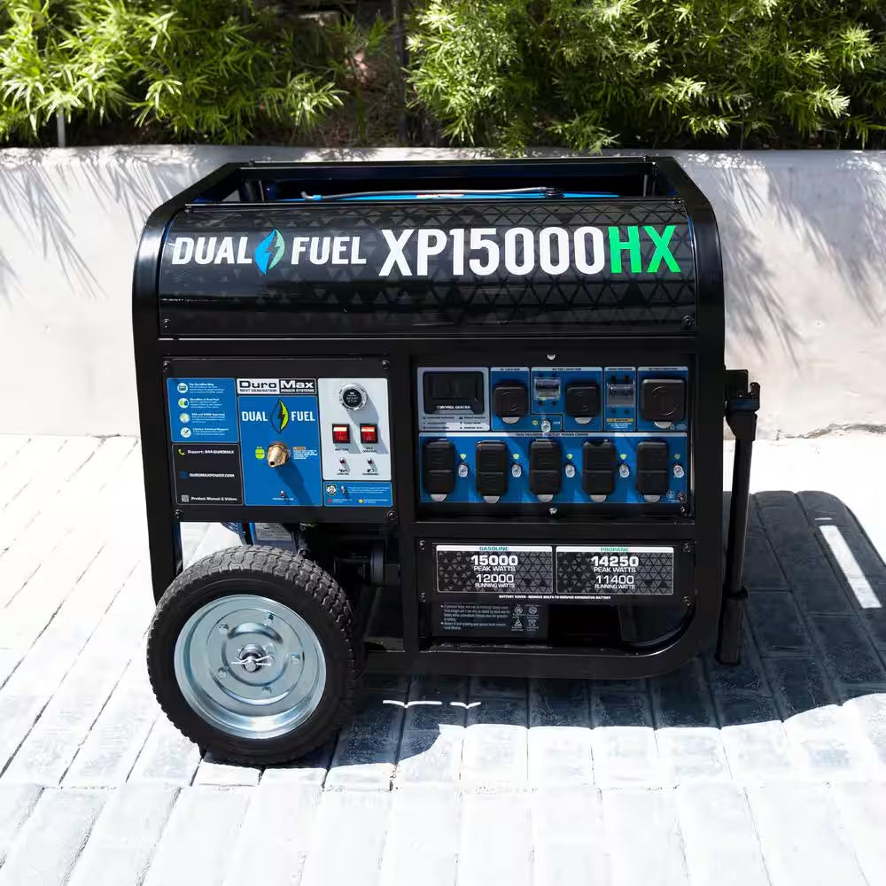 15000/12000-Watt Dual Fuel Electric Start Gasoline/Propane Portable Home Power Back up Generator with CO Alert Shutdown
