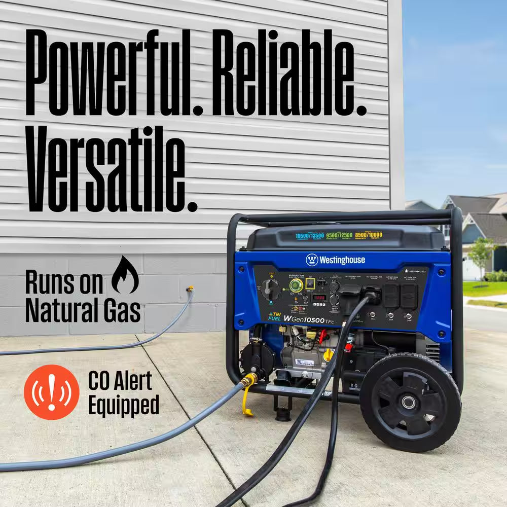 13,500/10,500-Watt Tri-Fuel Gas, Propane, Natural Gas Powered Portable Generator with Remote Electric Start, 50A Outlet