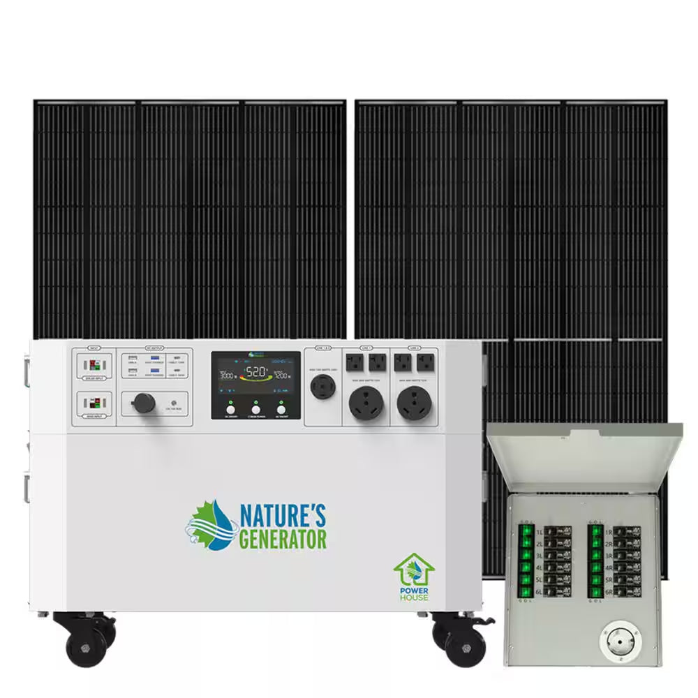 Powerhouse Gold PE 7,200-Watt Electric Switch Solar Generator with (2) 410-Watt Panels, Power Transfer Kit and Wheels