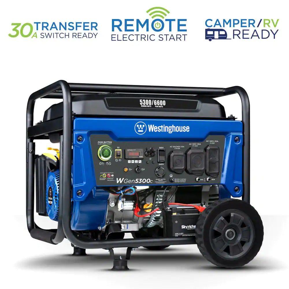 6,600/5,300-Watt Gas Powered Portable Generator with Remote Electric Start and 30A 120/240V Outlet