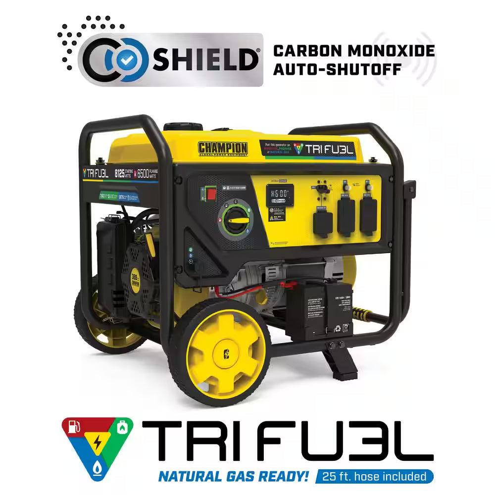 8,125/6,500-Watt Electric Start Gasoline Propane and Natural Gas Tri-Fuel Portable Generator, CO Shield, NG/LPG Hoses