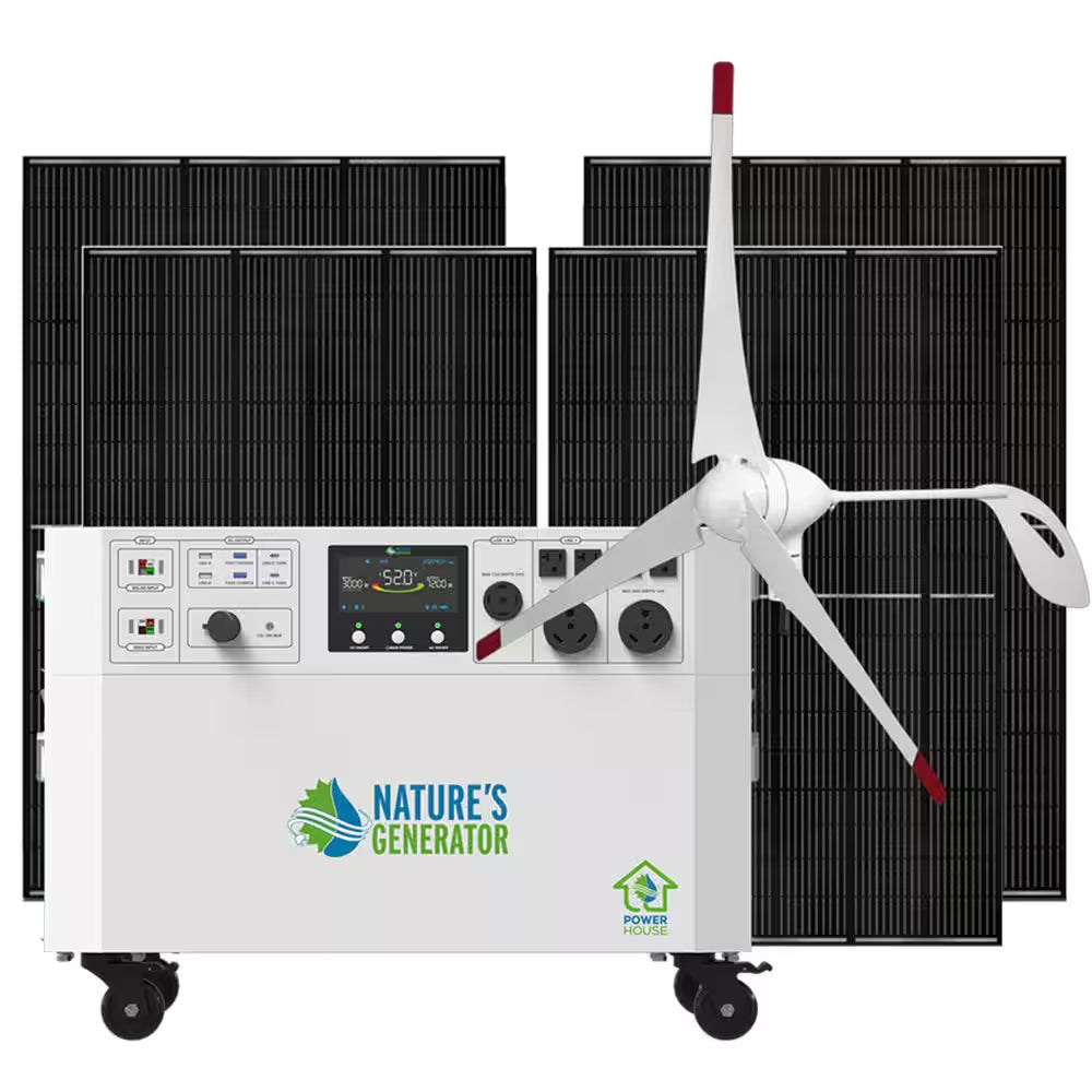 Powerhouse Gold PE 7,200-Watt Electric Switch Solar Generator with (2) 410-Watt Panels, Power Transfer Kit and Wheels