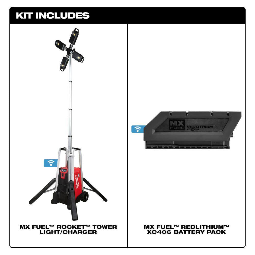 MX FUEL 3600-Watt/1800-Watt Push Start Battery Powered Generator & Rocket Stand Light with 3 XC Batteries and Charger