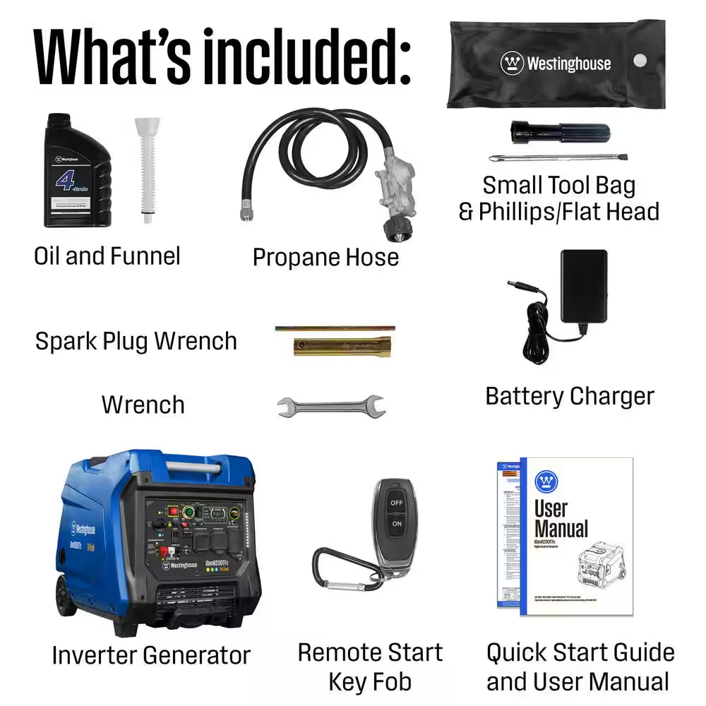 8,200-Watt Remote Electric Start Tri Fuel Gas, Propane, Natural Gas Powered Inverter Generator with CO Sensor