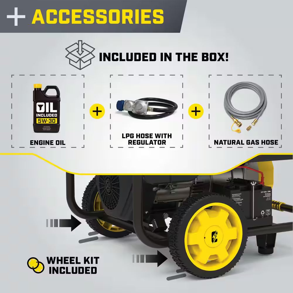 15,000/12,000-Watt Electric Start Gasoline Propane and Natural Gas Tri-Fuel Portable Generator, CO Shield, NG/LPG Hoses