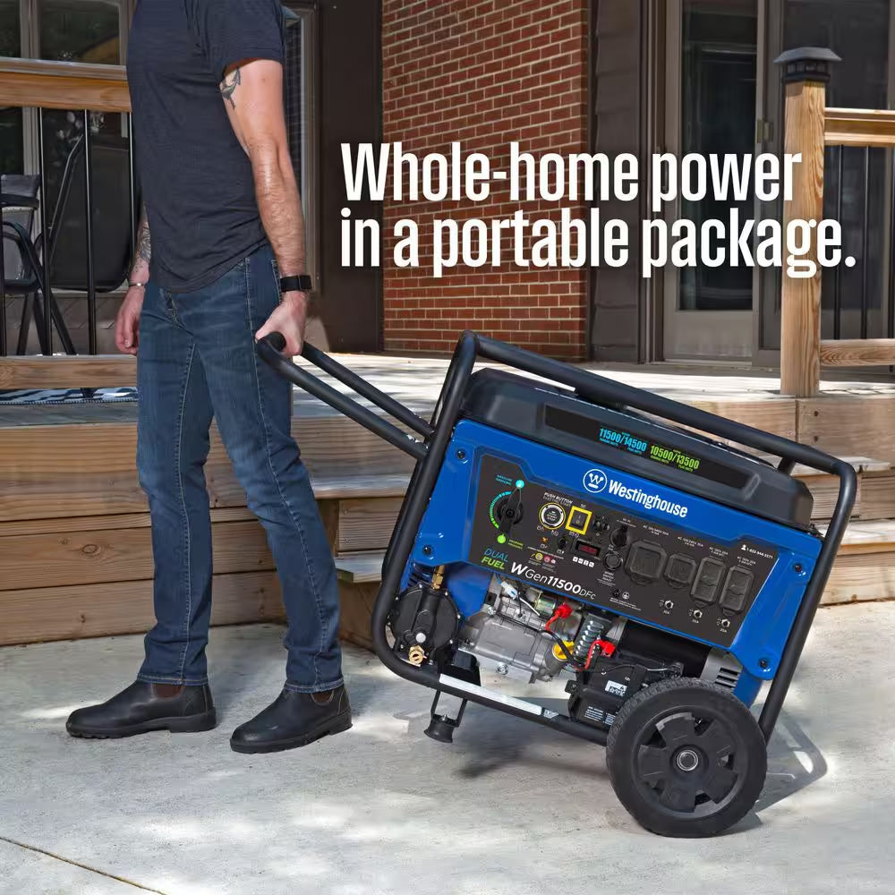 14,500-Watt/11,500-Watt Remote Start Dual Fuel Gas and Propane Portable Generator with Transfer Switch Outlet, CO Sensor