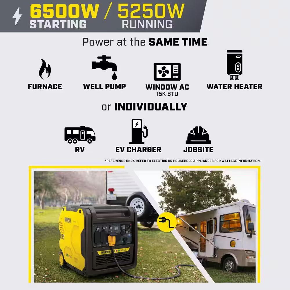 6500-Watt Recoil Start Gasoline and Propane Powered Dual Fuel Inverter Portable Generator W/ CO Shield, Quiet Technology