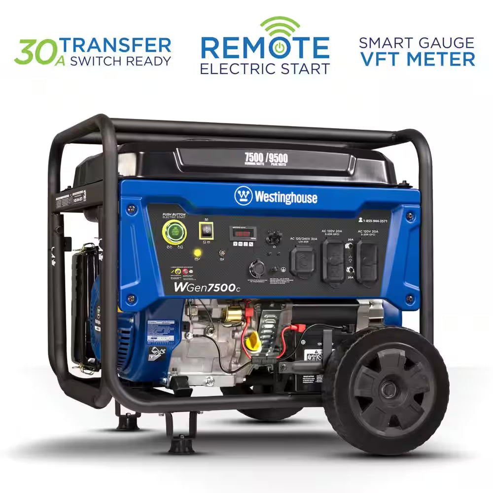 9,500/7,500-Watt Gas Powered Portable Generator with Remote Electric Start, 30A 120/240V Outlet