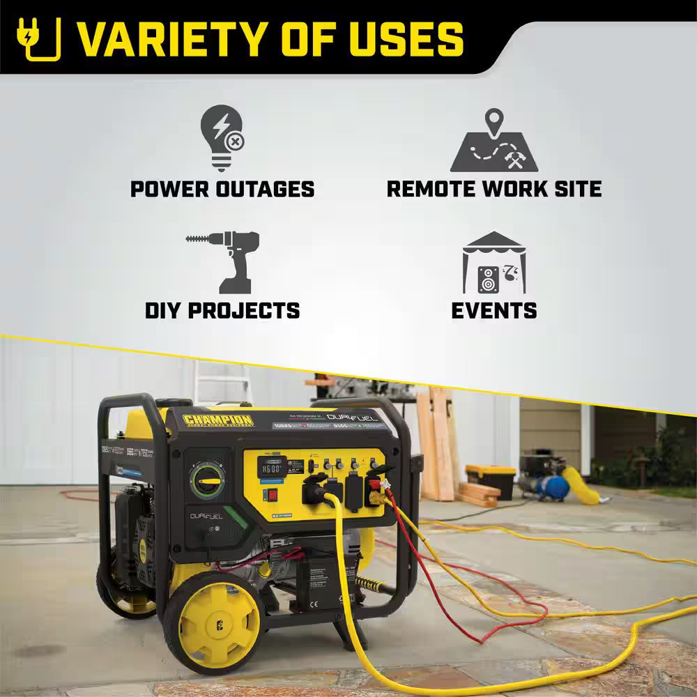 10,625/8500-Watt Electric Start Gasoline and Propane Powered Dual Fuel Portable Generator with CO Shield