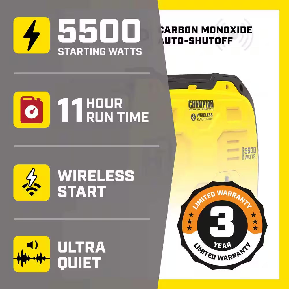 5500/4000-Watt Wireless Remote Start RV Ready Portable Gasoline Inverter Generator with Quiet Technology and CO Shield
