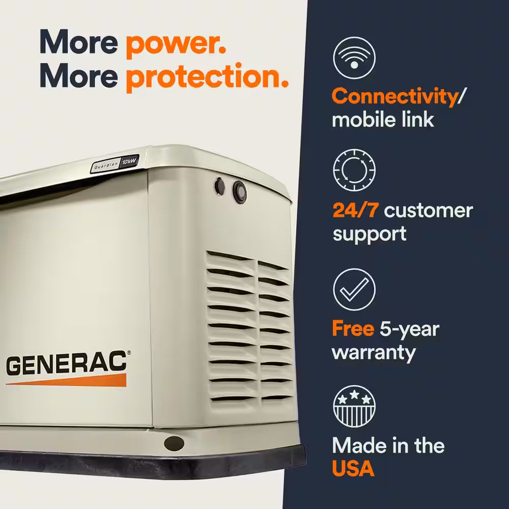 10,000 Watt - Dual Fuel Air- Cooled Whole House Home Standby Generator, Smart Home Monitoring