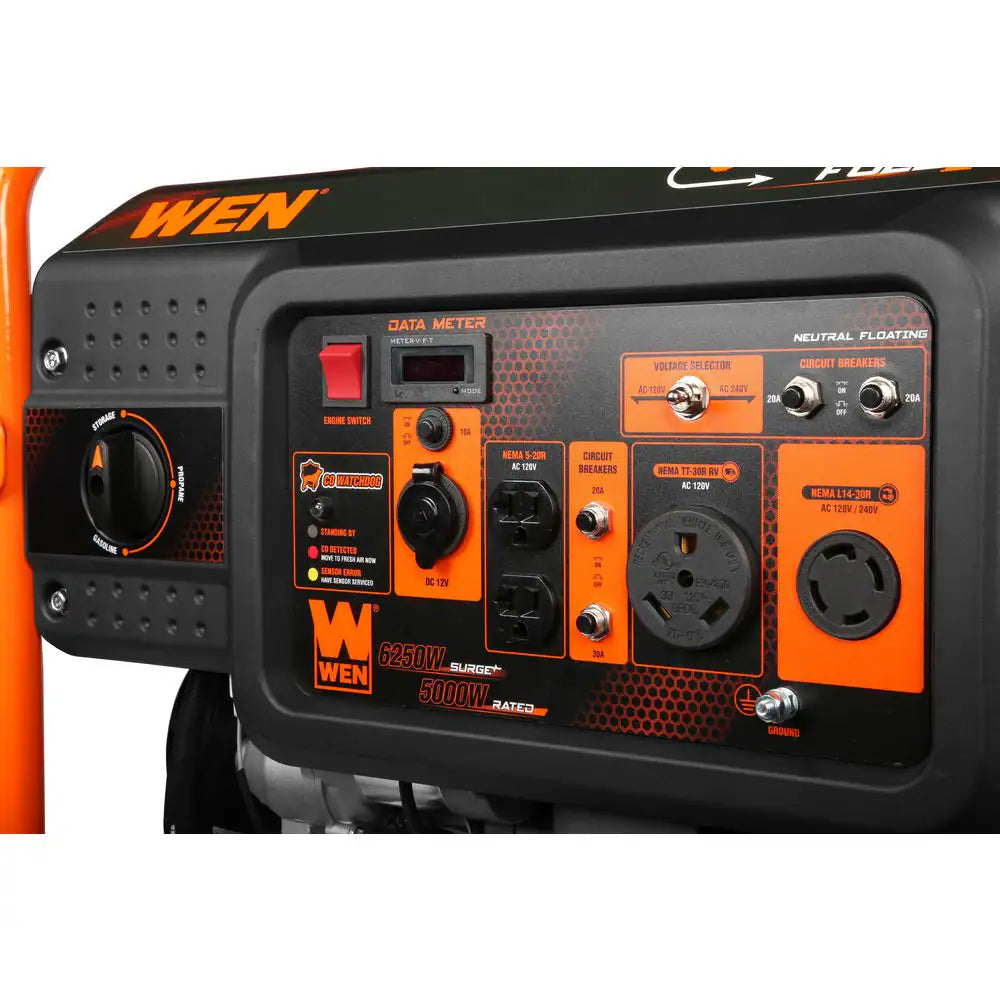 6250/5000-Watt 120-Volt/240-Volt Dual Fuel Electric Start Portable Generator with Wheel Kit and CO Watchdog