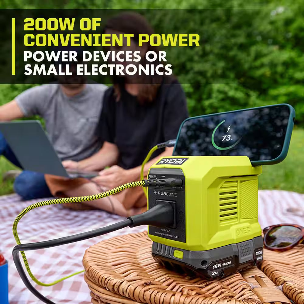 18V ONE+ 1800-Watt Portable Battery Inverter Power Station/8-Port Charger W/ 200-Watt Power Source & (4) 6.0Ah Batteries