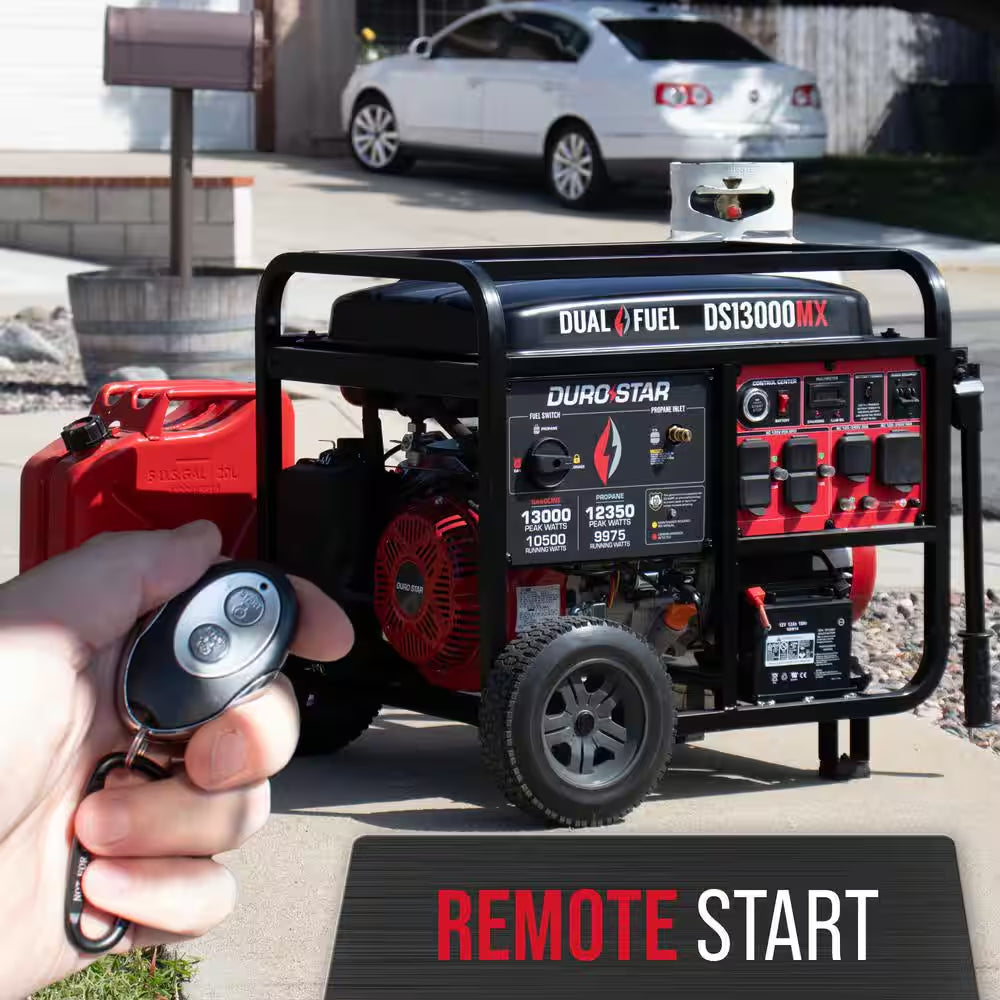 13000-Watt Push Button Start Dual Fuel Gas and Propane Powered Portable Generator with CO Shutdown Sensor 50Amp Outlet