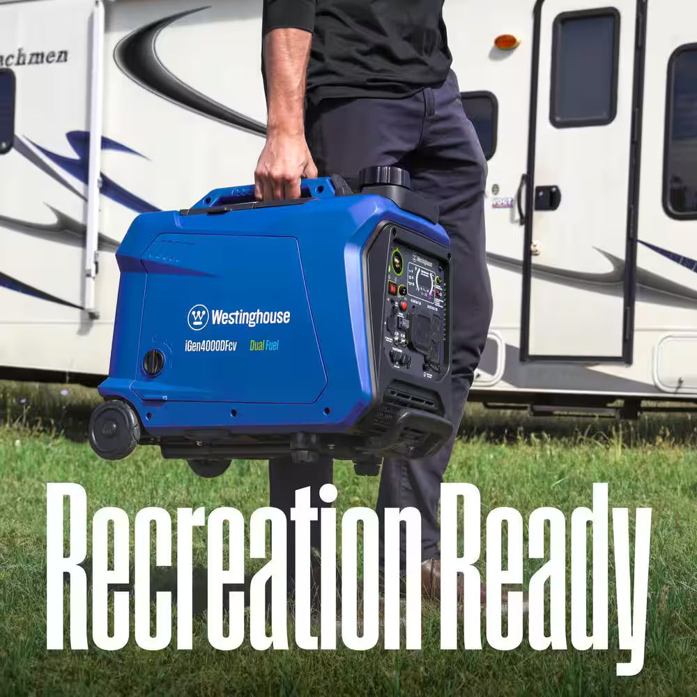 4,000-Watt Gas and Propane Dual Fuel Powered Portable Inverter Generator with Recoil Start, LED Data Center