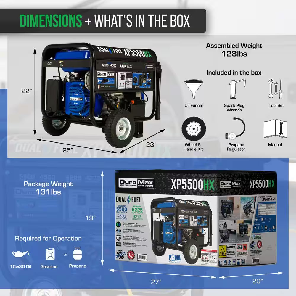 5500/4500-Watt Dual Fuel Electric Start Gasoline/Propane Portable Generator with CO Alert Shutdown Sensor