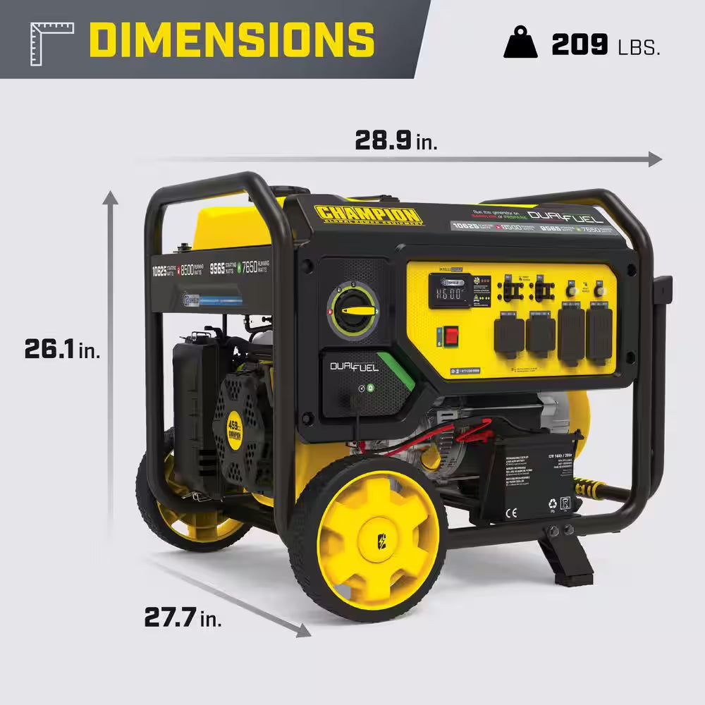 10625/8500-Watt Electric or Recoil Start Gasoline and Propane Powered Dual Fuel Portable Generator with CO Shield