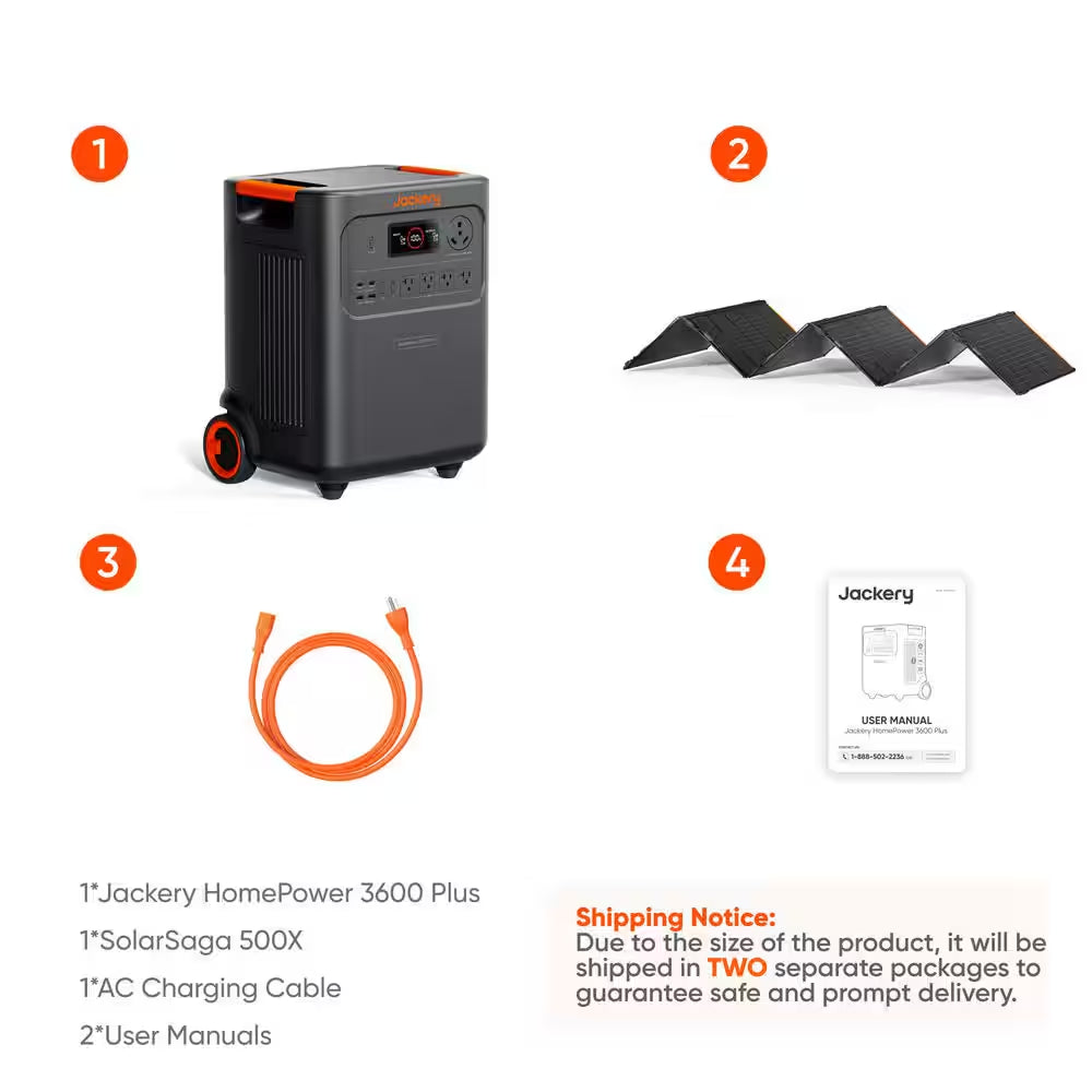 3600W/7200W Push Button Start Solar Generator Homepower 3600 plus W/ 1-Piece 500X Solar Panel for Essential Home Backup