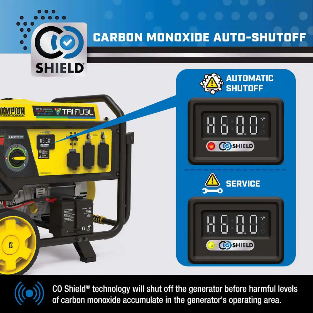 8,125/6,500-Watt Electric Start Gasoline Propane and Natural Gas Tri-Fuel Portable Generator, CO Shield, NG/LPG Hoses