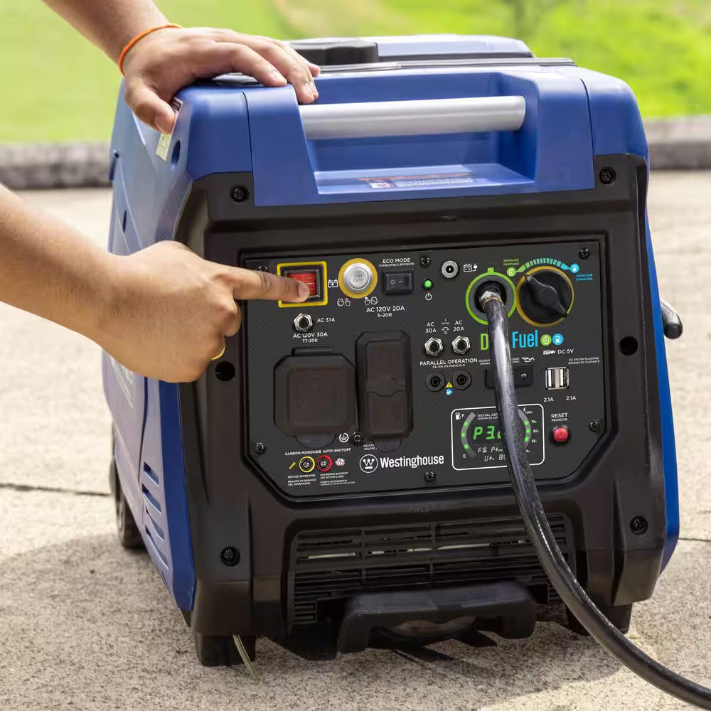 5,000-Watt Dual Fuel Gas and Propane Powered Portable Inverter Generator with Remote Electric Start, LED Data Center