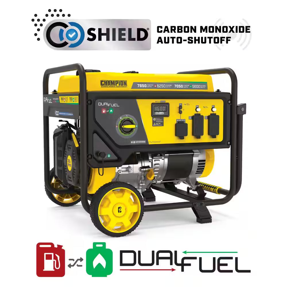 7850/6250-Watt Recoil Start Storm Ready Gasoline and Propane Powered Dual Fuel Portable Generator with CO Shield