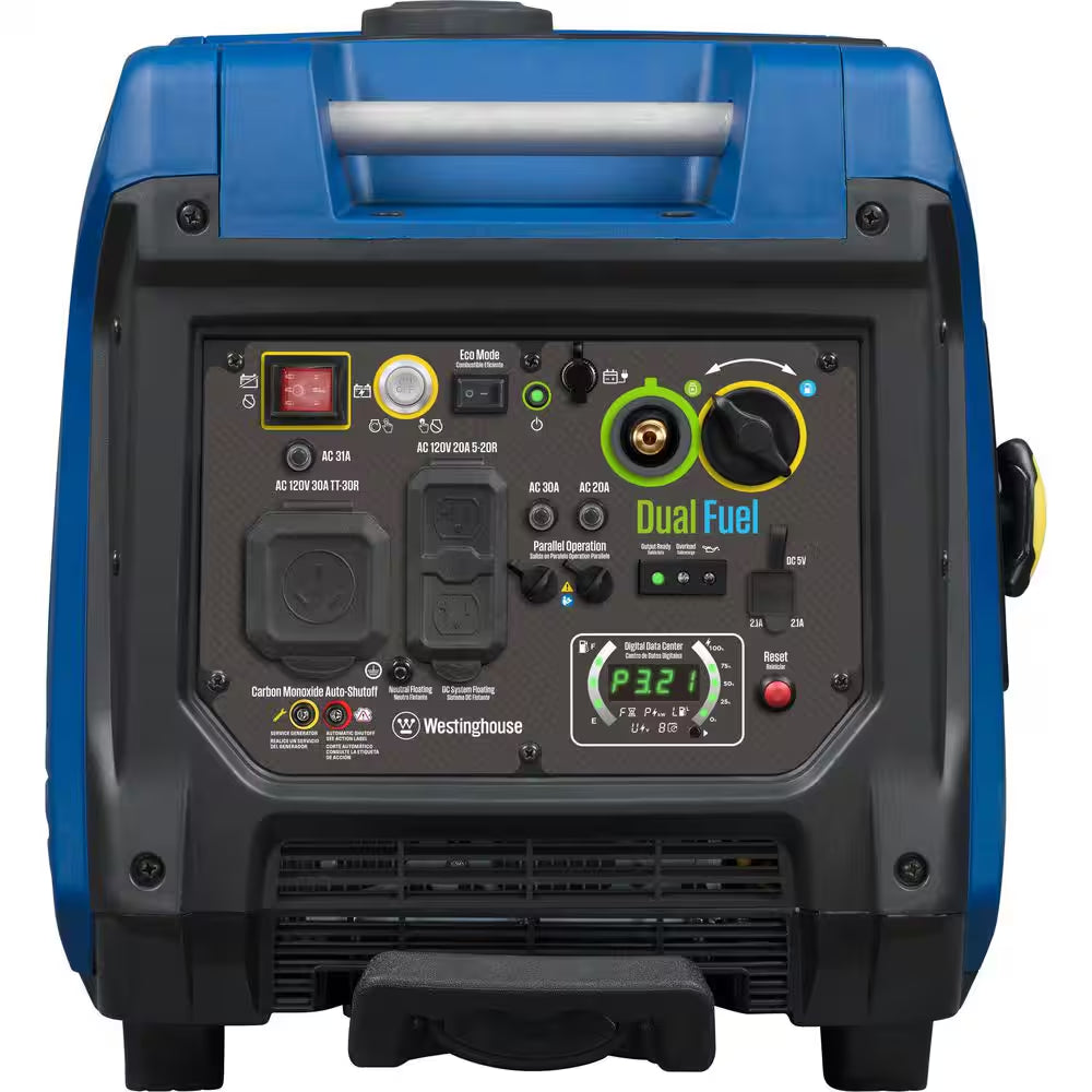 5,000-Watt Dual Fuel Gas and Propane Powered Portable Inverter Generator with Remote Electric Start, LED Data Center