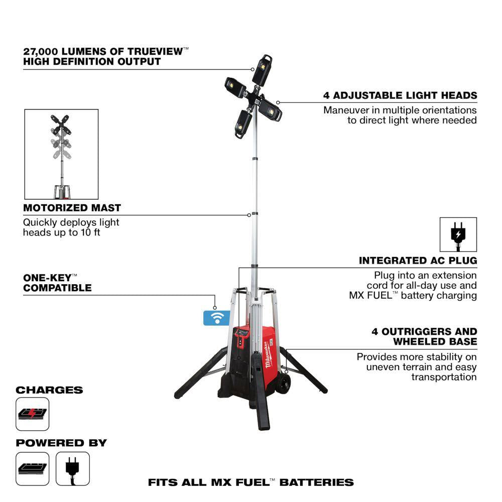 MX FUEL 3600-Watt/1800-Watt Push Start Battery Powered Generator & Rocket Stand Light with 3 XC Batteries and Charger