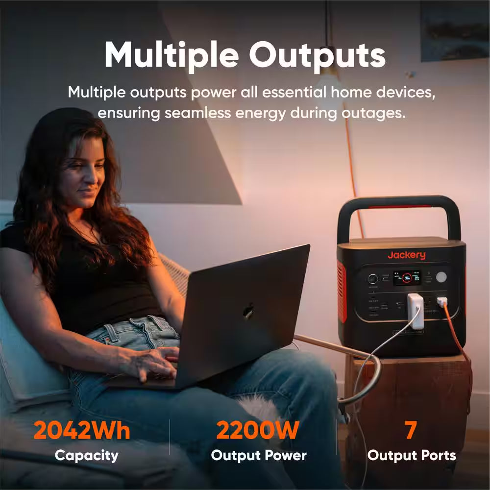 2200W Rated/4400W Peak Push Button Start Solar Generator 2000 V2 with 2 100W Mini-Solar Panels Outdoors and Emergency