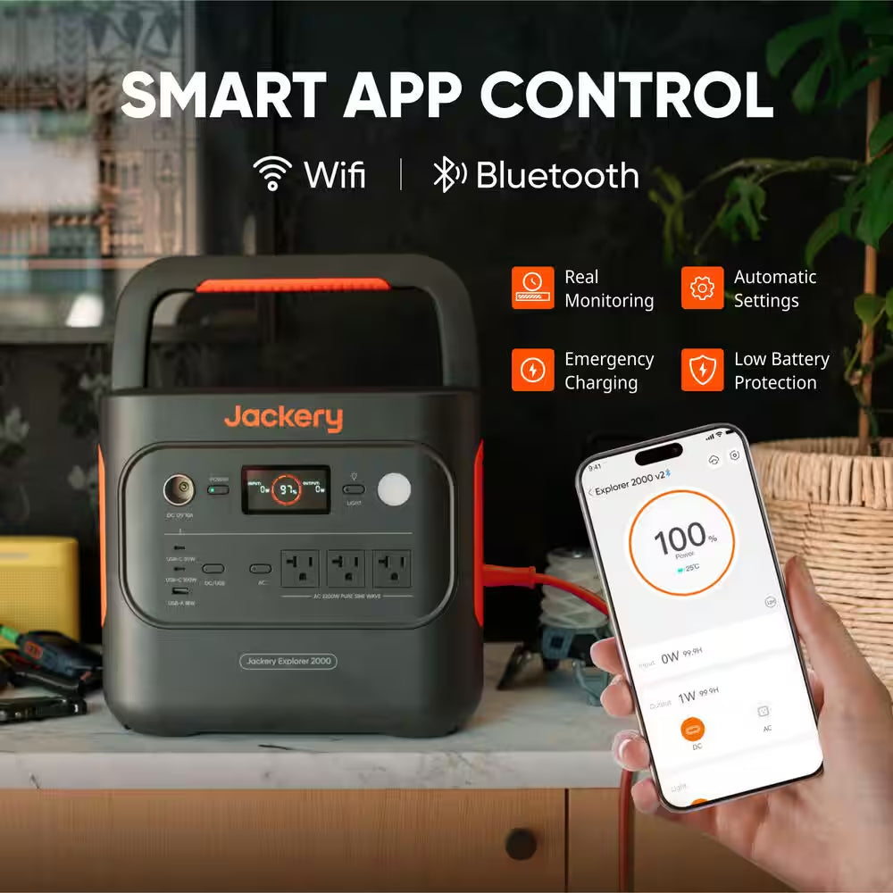 2200-Watt/4400W Peak Output Push Button Start Solar Generator 2000 V2 with 1Pcs 200W Solar Panel Outdoors and Emergency