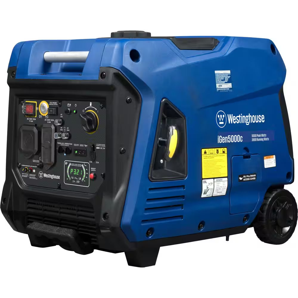 5,000-Watt Gas Powered Portable Inverter Generator with Remote Electric Start, LED Data Center