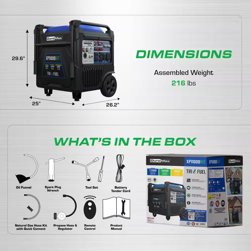 11,000 Watt Remote Start Portable Tri Fuel Home Backup Inverter Generator W/Co Alert